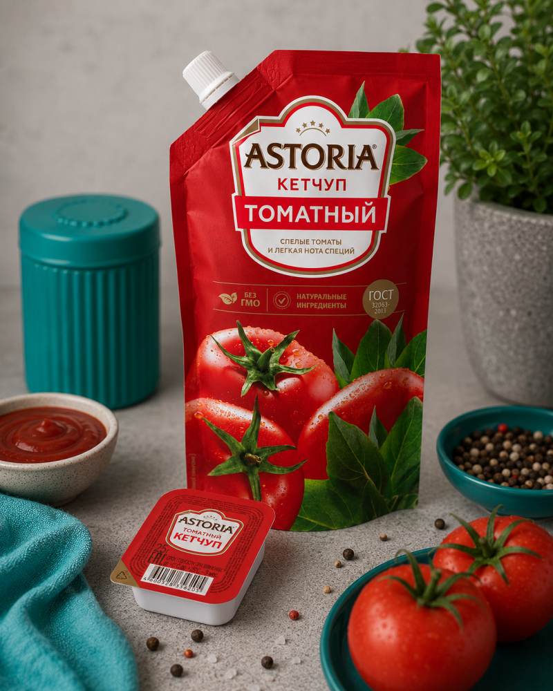 Кетчуп Томатный ASTORIA, Дой-Пак 2 кг/ Дип 25 грамм