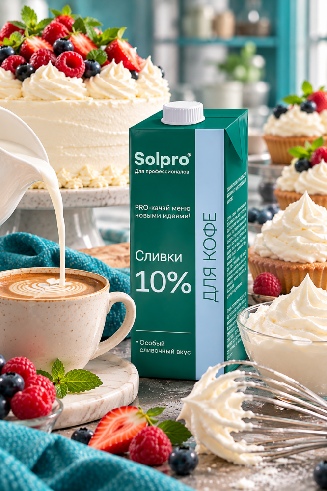 Сливки питьевые ультрапастеризованные 10% 1 л Solpro