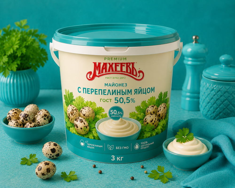 Майонез С перепелиным яйцом 50,5% Махеевъ, ведро 3 кг