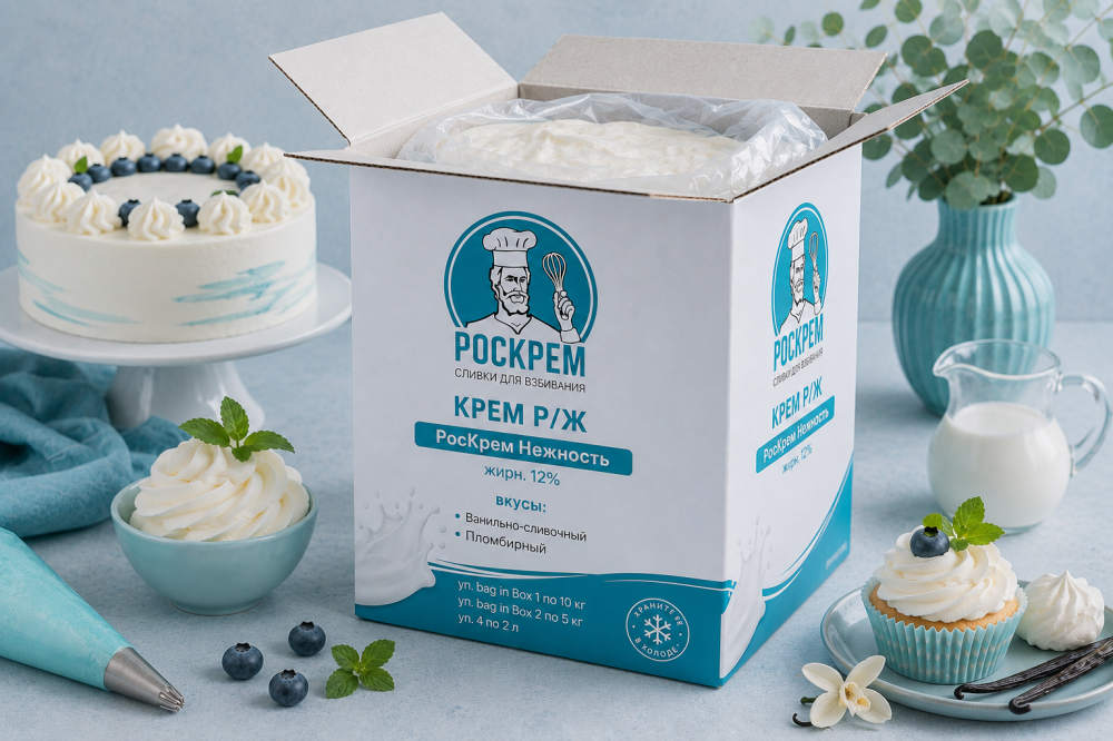 Крем р/ж РосКрем Нежность 12%, вкус Ванильно-сливочный, Пломбирный, Bag in box 10 кг, 5 кг, 2 л. 